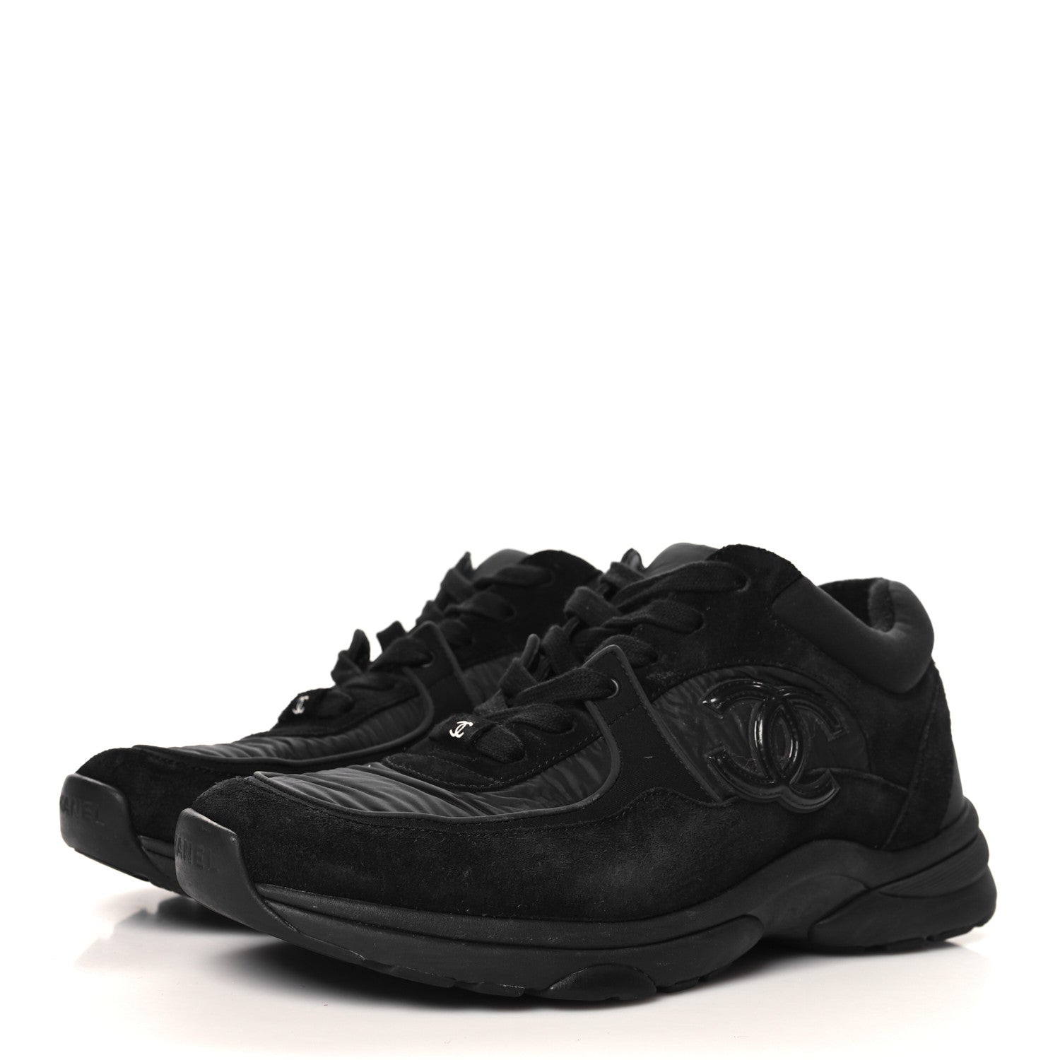Chanel Nylon Calfskin Suede CC Sneakers 39 Black 4 of 8