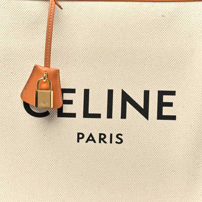Celine Canvas Calfskin Logo Print Vertical Cabas Natural Tan 8 of 12