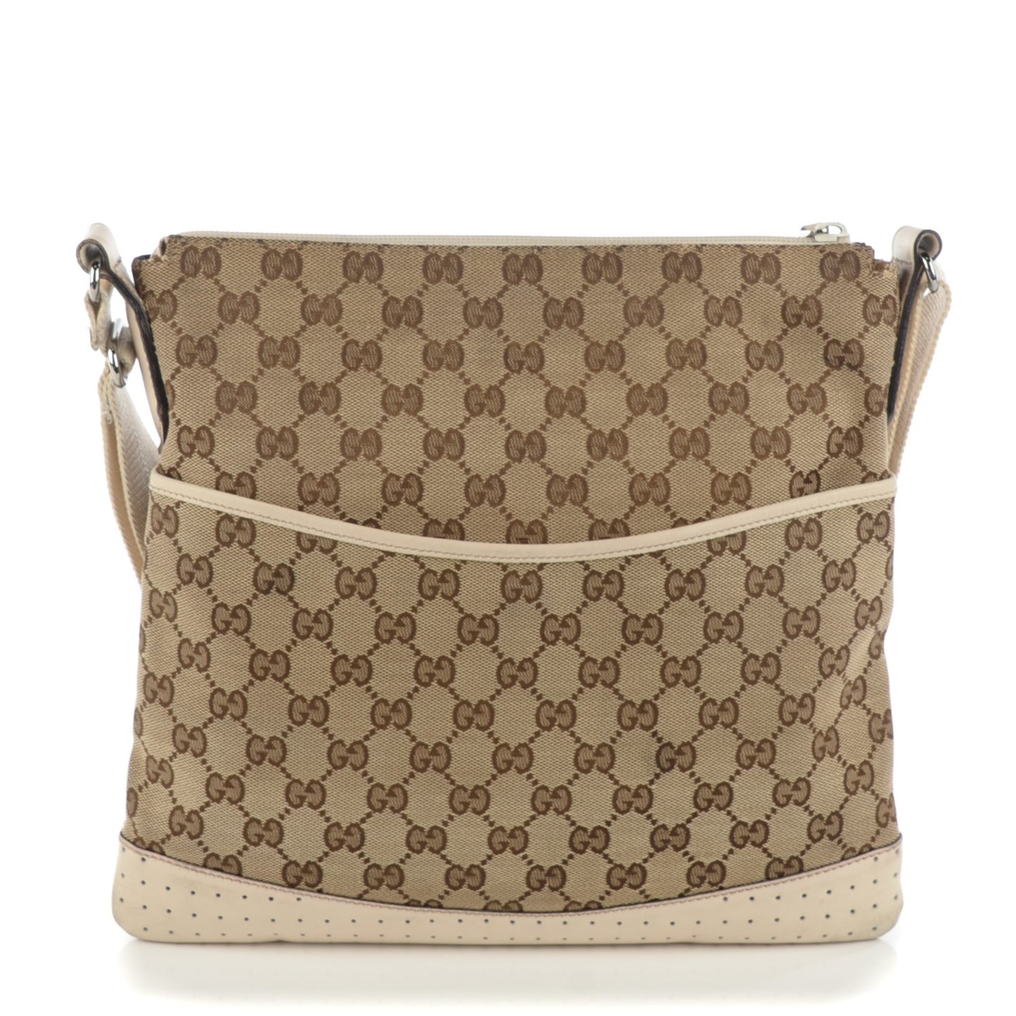 Monogram Calfskin Perforated Medium Flat Messenger Bag Off White