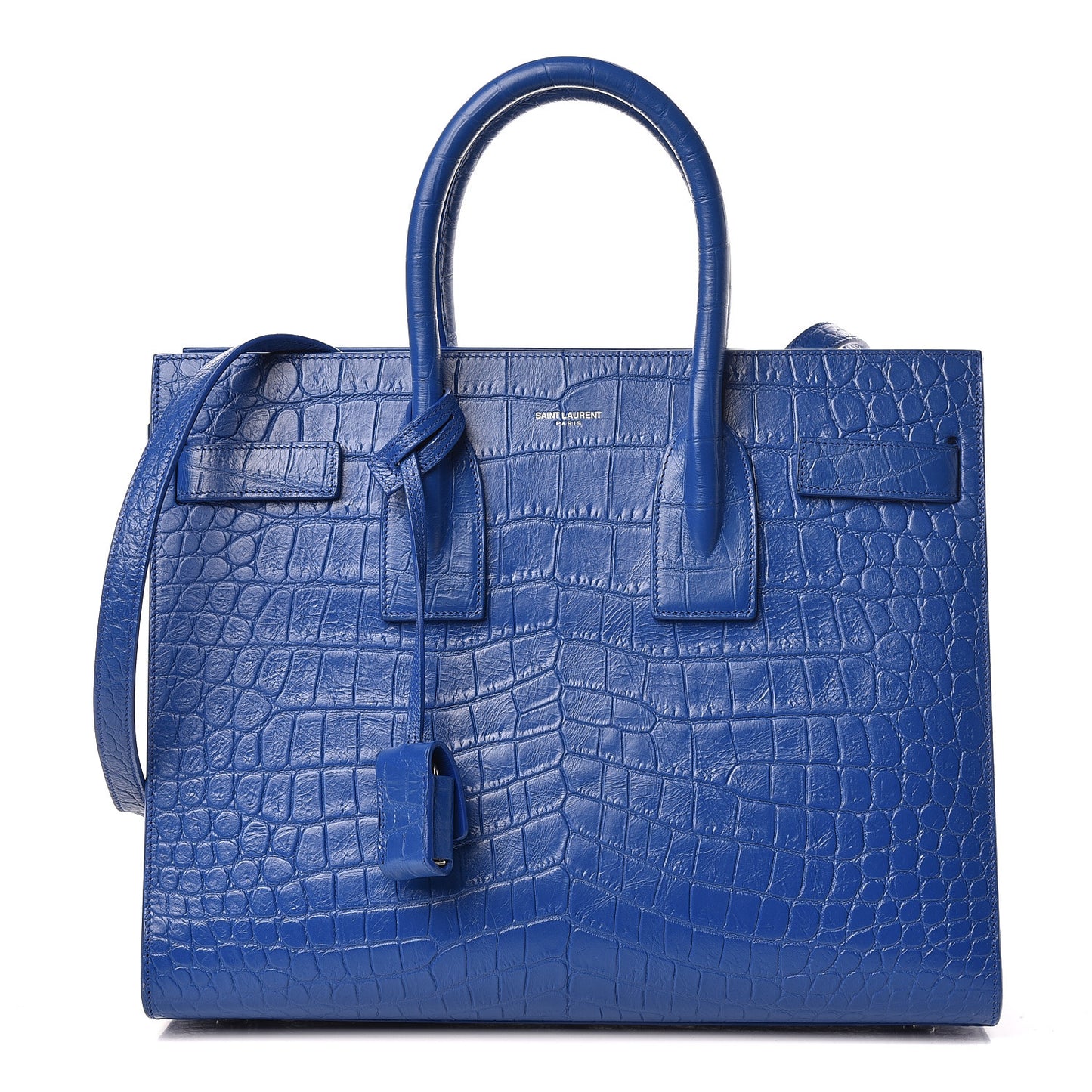 Calfskin Crocodile Embossed Small Sac De Jour Royal Blue