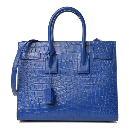 Saint Laurent Calfskin Crocodile Embossed Small Sac De Jour Royal Blue 1 of 12
