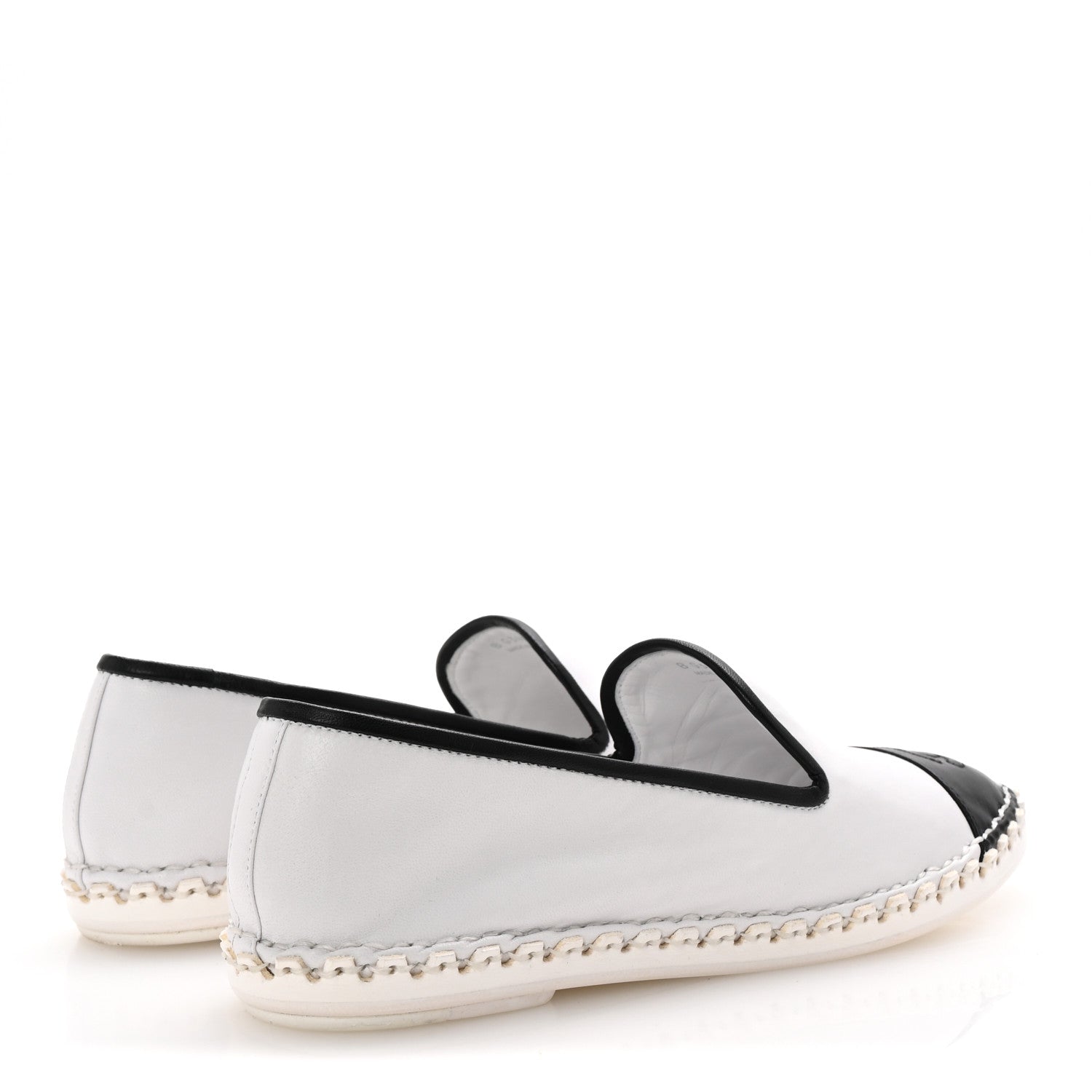Chanel Lambskin Chain CC Mocassin Loafer Espadrilles 38 White Black 5 of 10