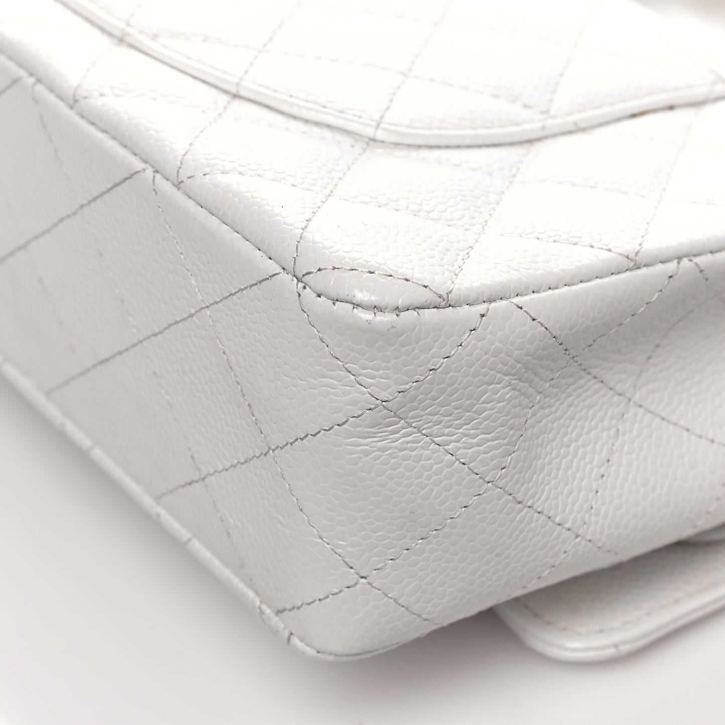 Caviar Quilted Medium Double Flap White