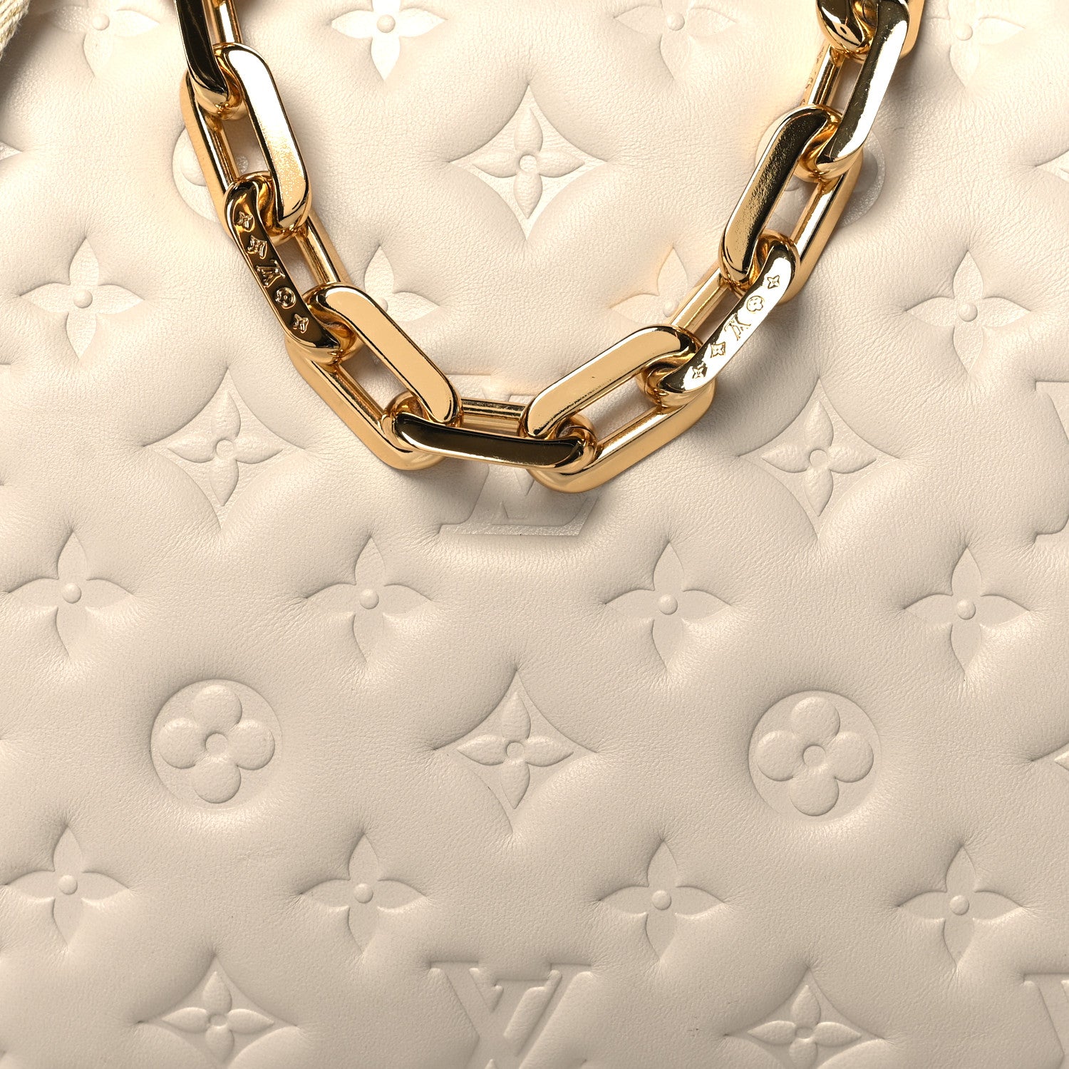 Louis Vuitton Lambskin Embossed Monogram Coussin PM Beige Cream 9 of 11