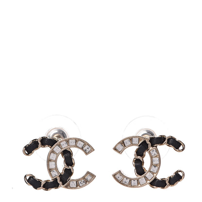 Chanel Crystal Baguette Lambskin Chain CC Vintage Allure Stud Earrings Black Gold 1 of 5