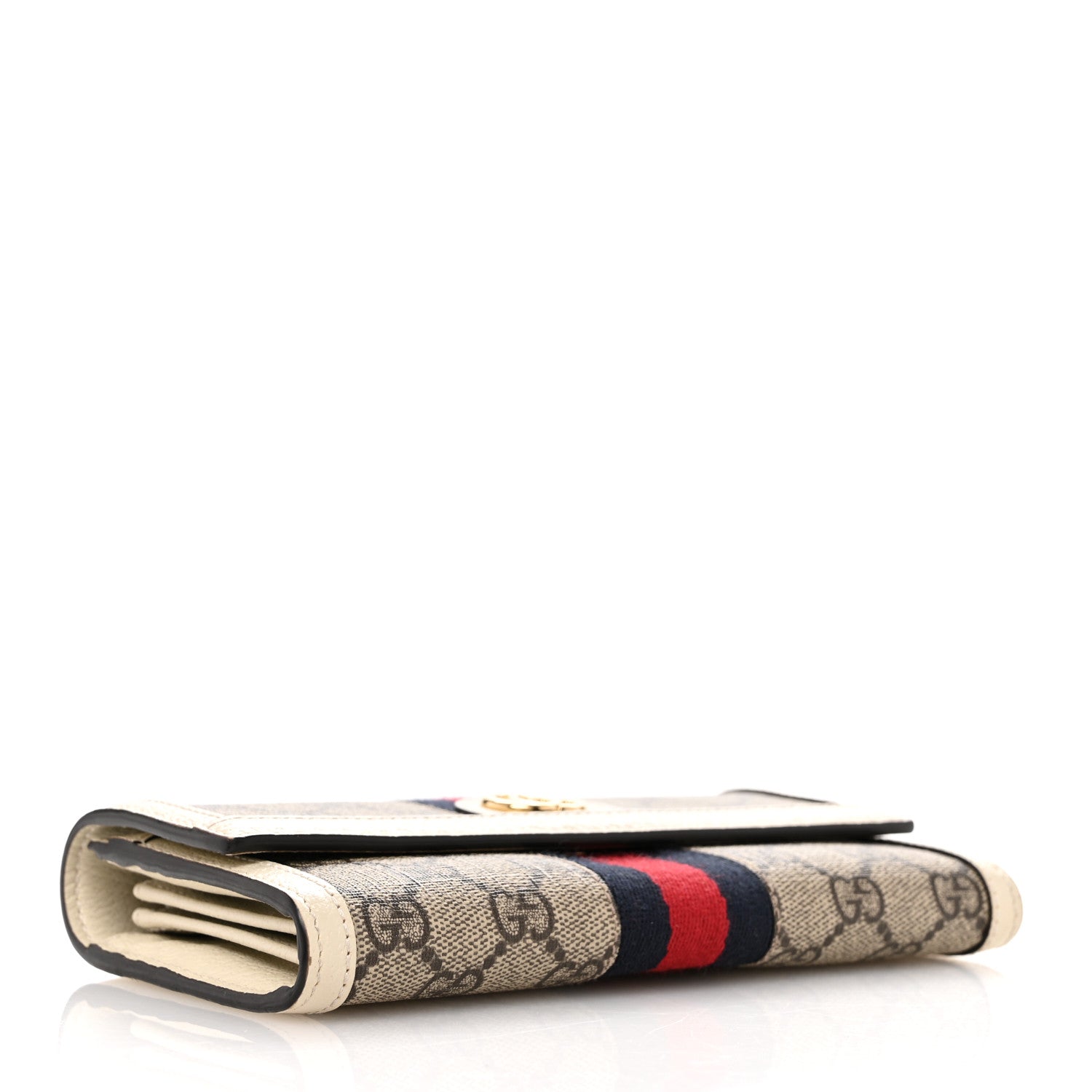 Gucci GG Supreme Monogram Textured Calfskin Web Ophidia Continental Wallet Beige White 4 of 7