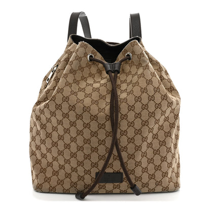 Gucci Monogram Dollar Calfskin O Drawstring Backpack Beige Ebony Testa di Moro Dark Chocolate 1 of 12