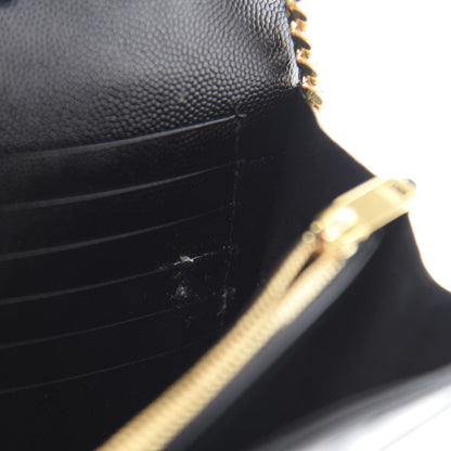 Saint Laurent Grain De Poudre Matelasse Chevron Monogram Chain Wallet Black 7 of 10