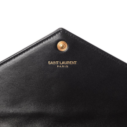 Saint Laurent Nappa Matelasse Chevron Monogram Envelope Chain Wallet Black 6 of 9