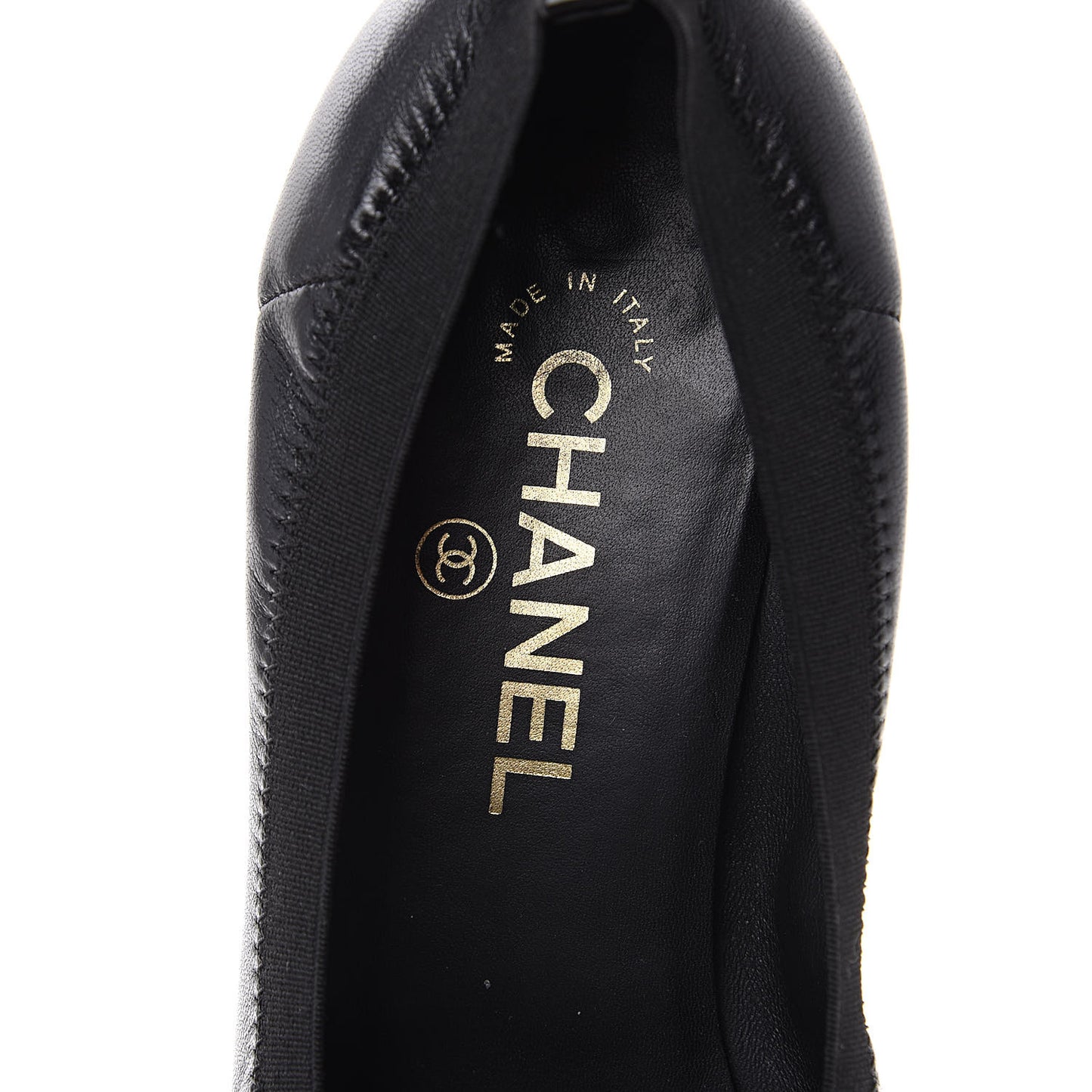 Lambskin Patent CC Elastic Cap Toe Ballerina Pumps 39.5 Black