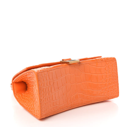 Balenciaga Shiny Calfskin Crocodile Embossed Small Hourglass Top Handle Bag Orange 4 of 10