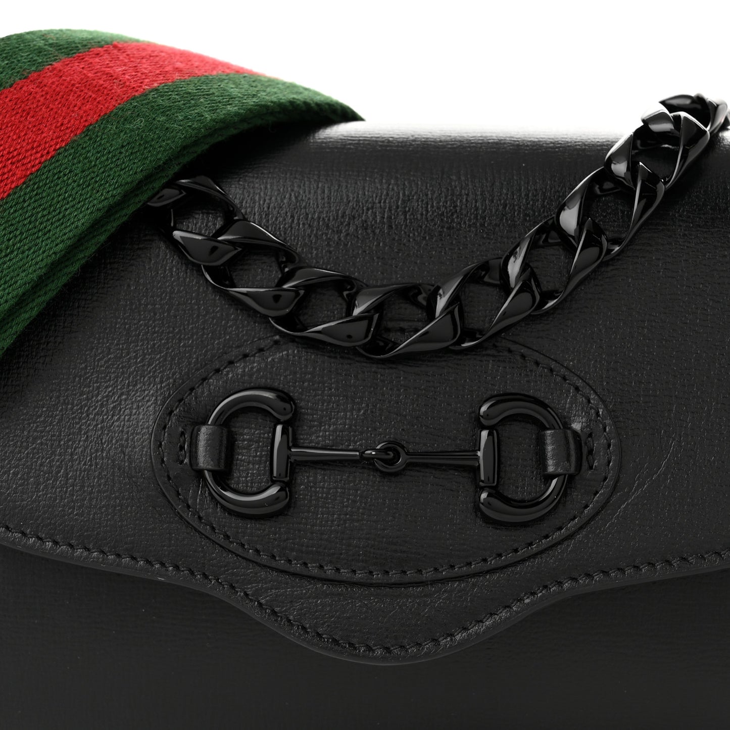 Azalea Calfskin Web Monochrome Mini Horsebit 1955 Chain Shoulder Bag Black