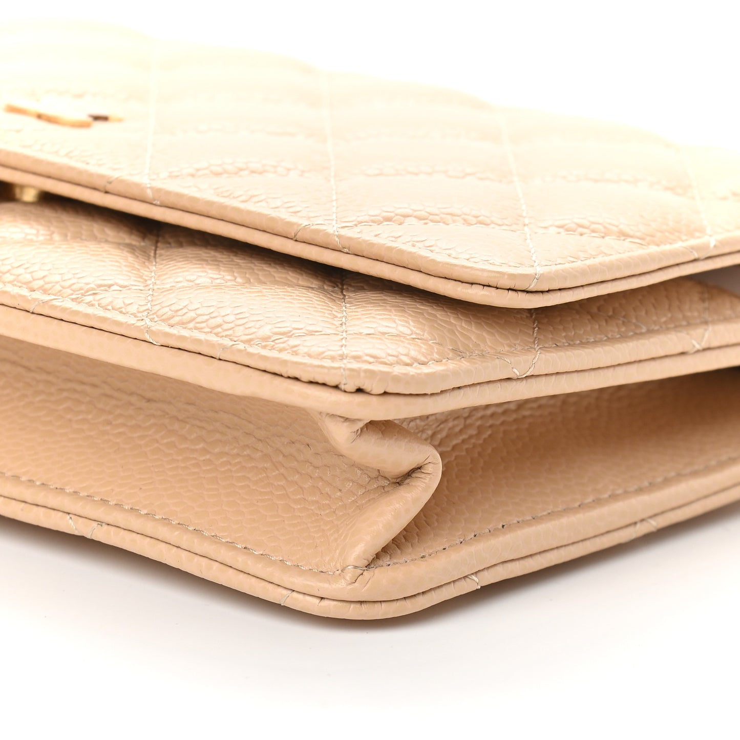 Caviar Quilted Wallet On Chain WOC Beige