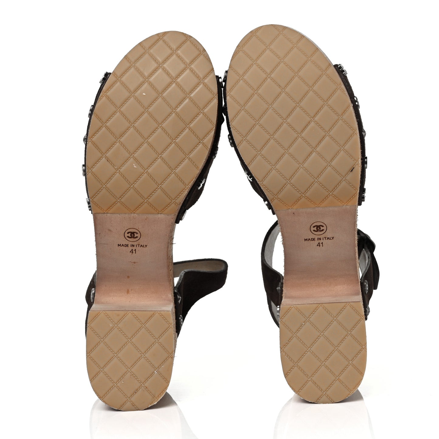 Suede Wooden Studded Platform Sandals 41 Brown