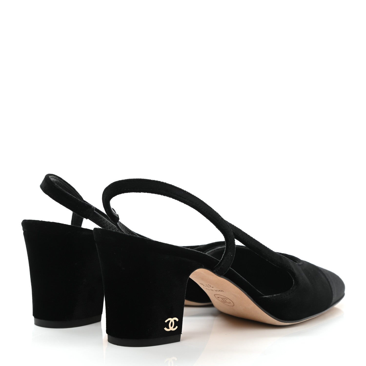 Chanel Velvet Grosgrain Cap Toe CC Slingback Pumps 37.5 Black 4 of 8