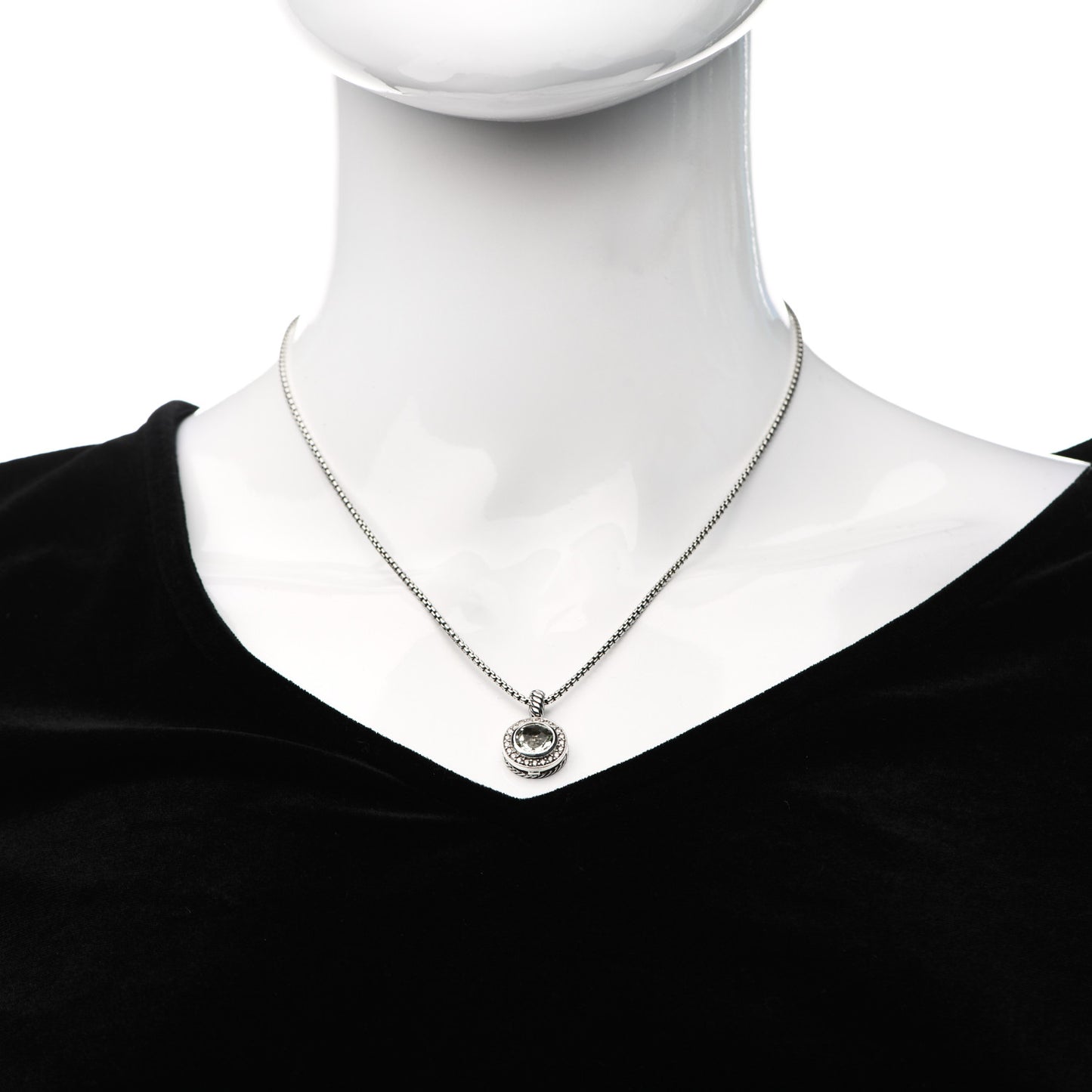 Sterling Silver Diamond Prasiolite 8mm Petite Cerise Pendant Necklace