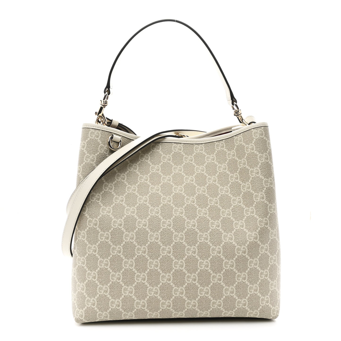 GG Supreme Monogram Medium Emblem Bucket Bag Beige White