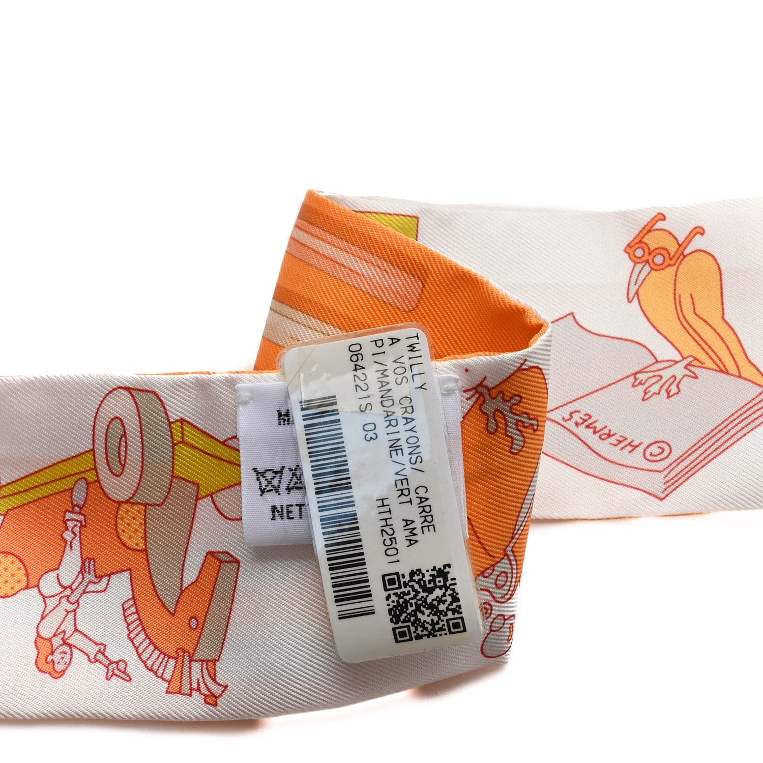 Hermes Silk A Vos Crayons Twilly Manderine Vert Amande 3 of 3