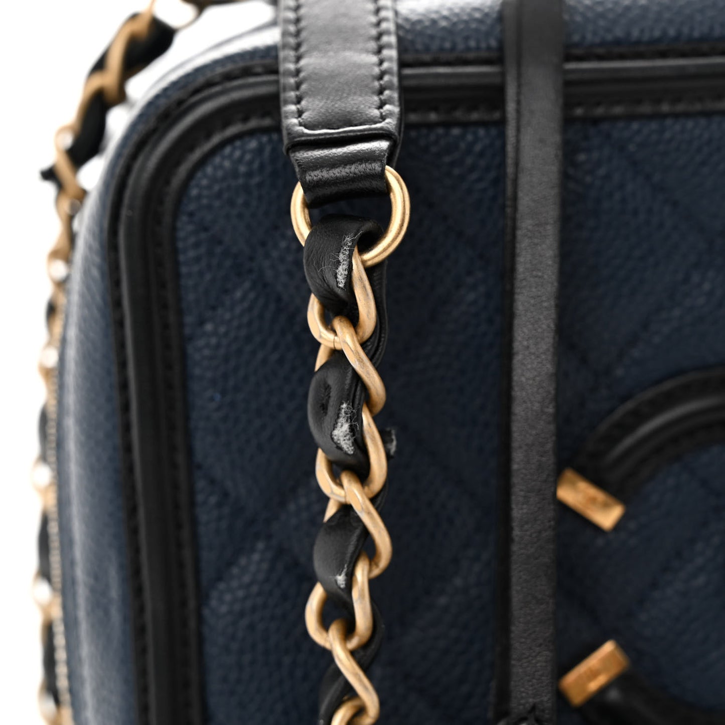 Caviar Quilted Medium CC Filigree Vanity Case Navy Black