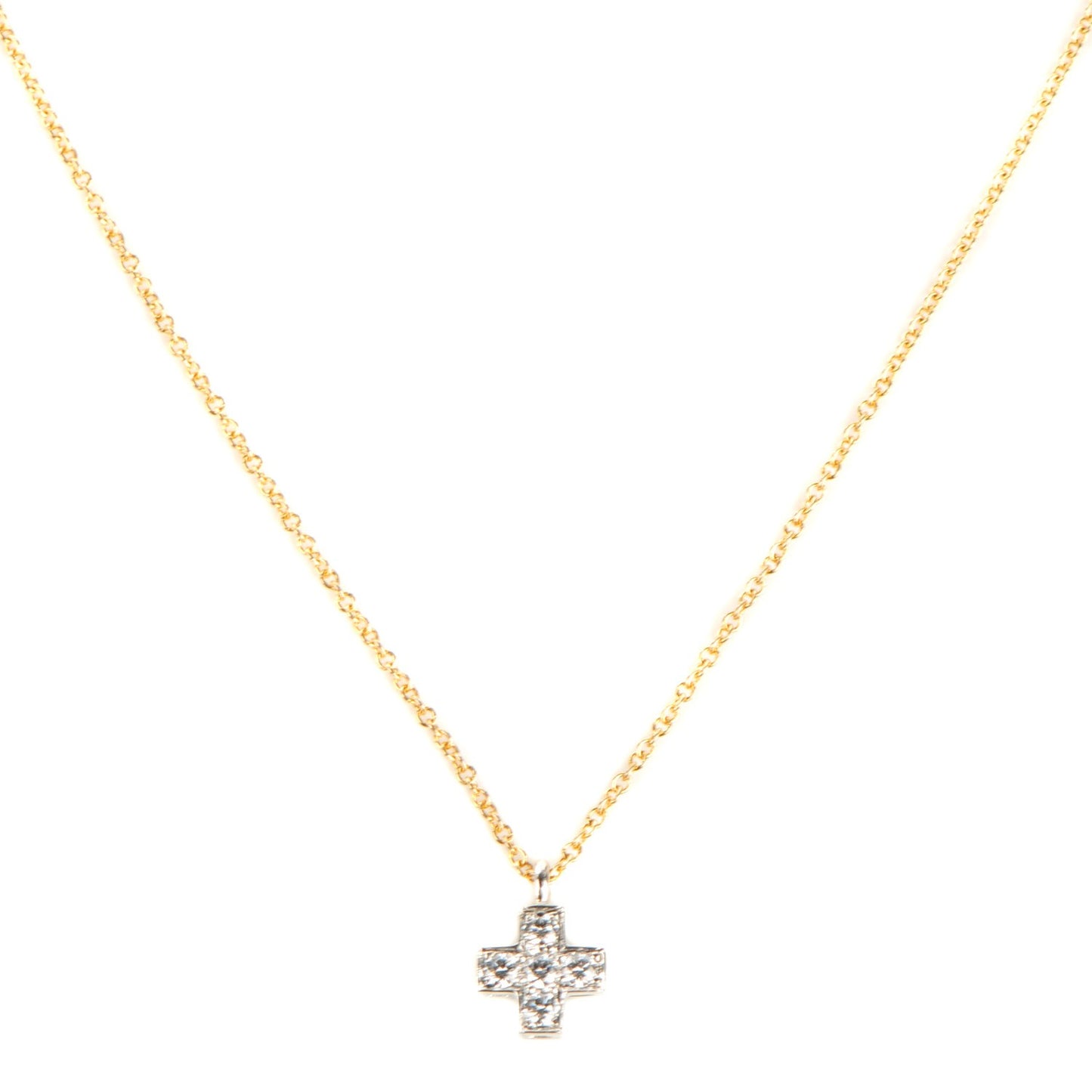 18K Yellow Gold Platinum Diamond Cruciform Cross Pendant Necklace