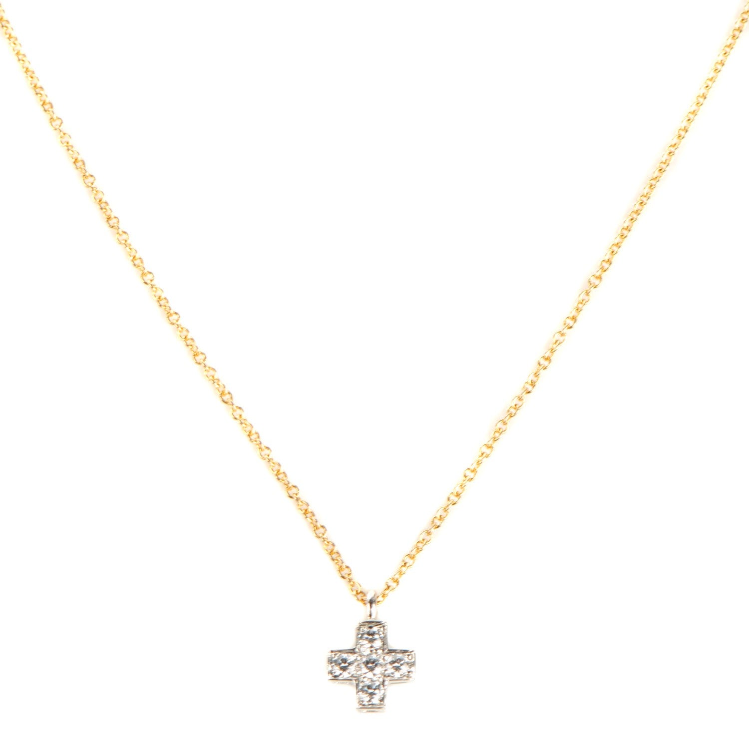 Tiffany 18K Yellow Gold Platinum Diamond Cruciform Cross Pendant Necklace 1 of 5