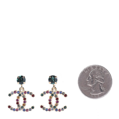 Chanel Crystal Over The Rainbow CC Drop Earrings Gold Multicolor 2 of 5
