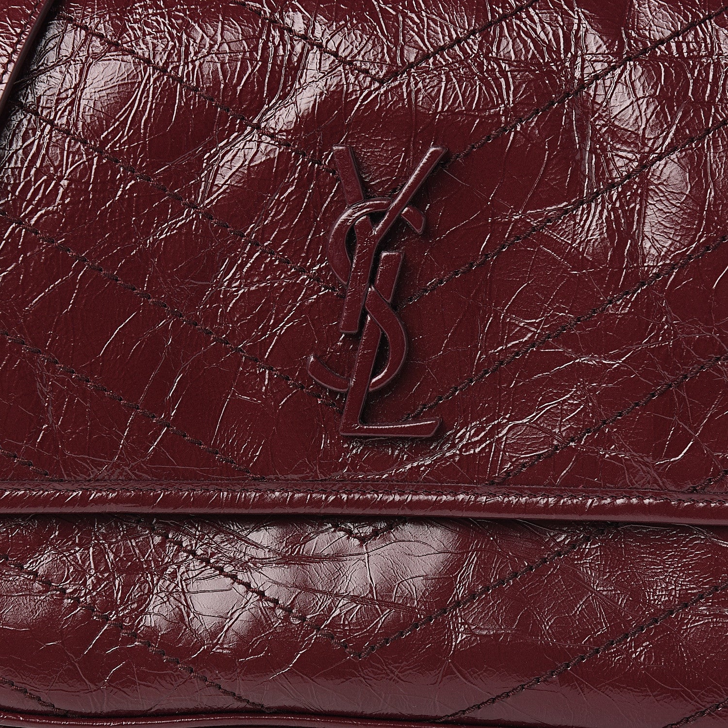 Saint Laurent Crinkled Calfskin Matelasse Monogram Medium Niki Chain Satchel Burgundy 9 of 9