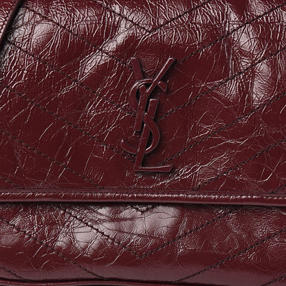 Saint Laurent Crinkled Calfskin Matelasse Monogram Medium Niki Chain Satchel Burgundy 9 of 9