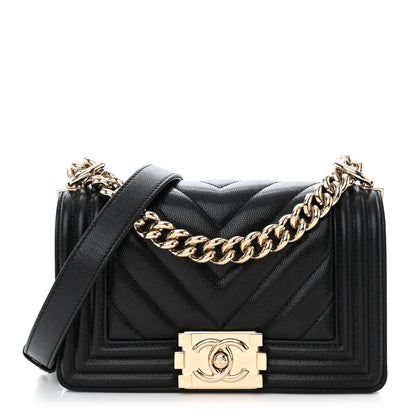 Chanel Caviar Chevron Quilted Small Boy Flap Black 1 of 12