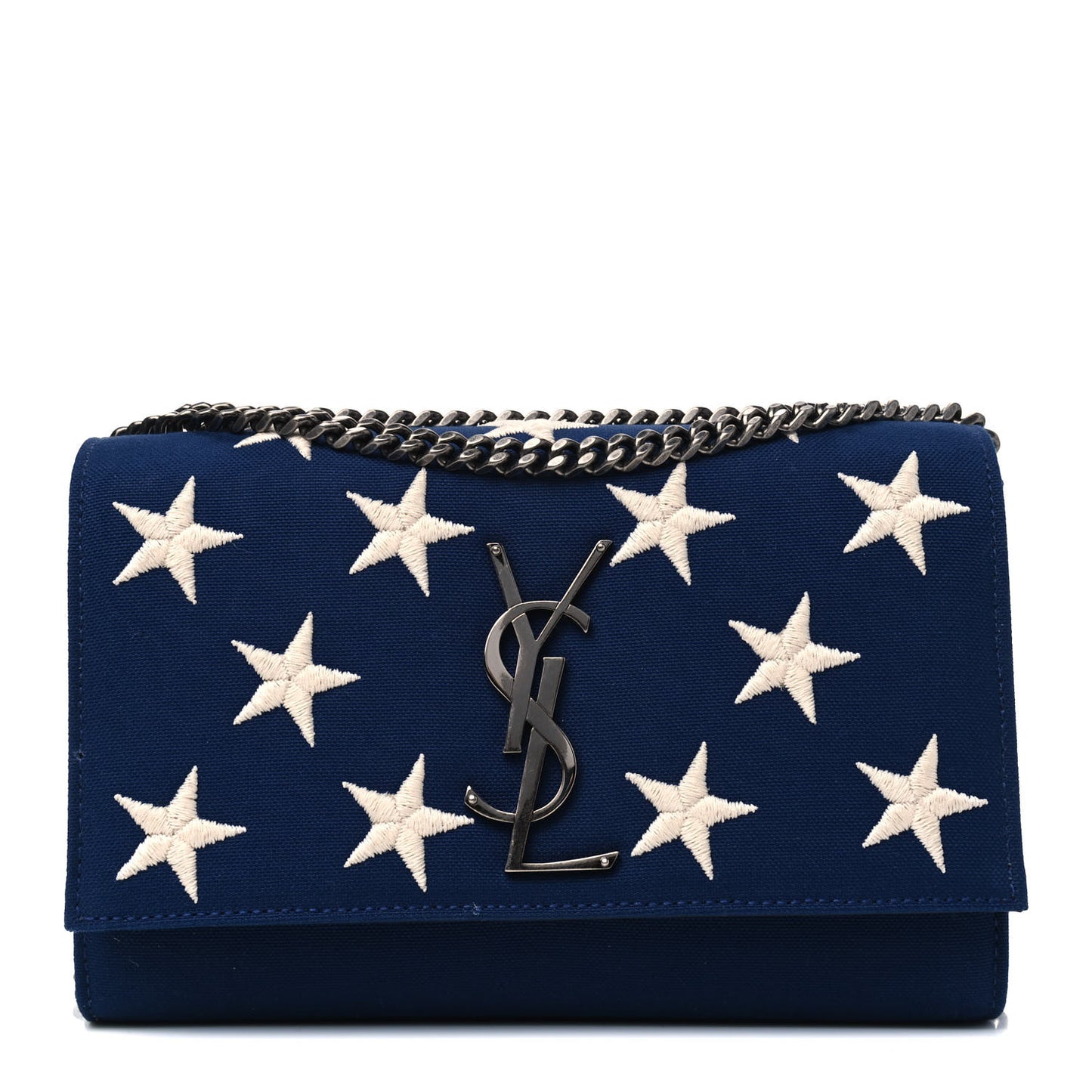 Canvas Embroidered Stars Small Monogram Kate Satchel Blue Bianco