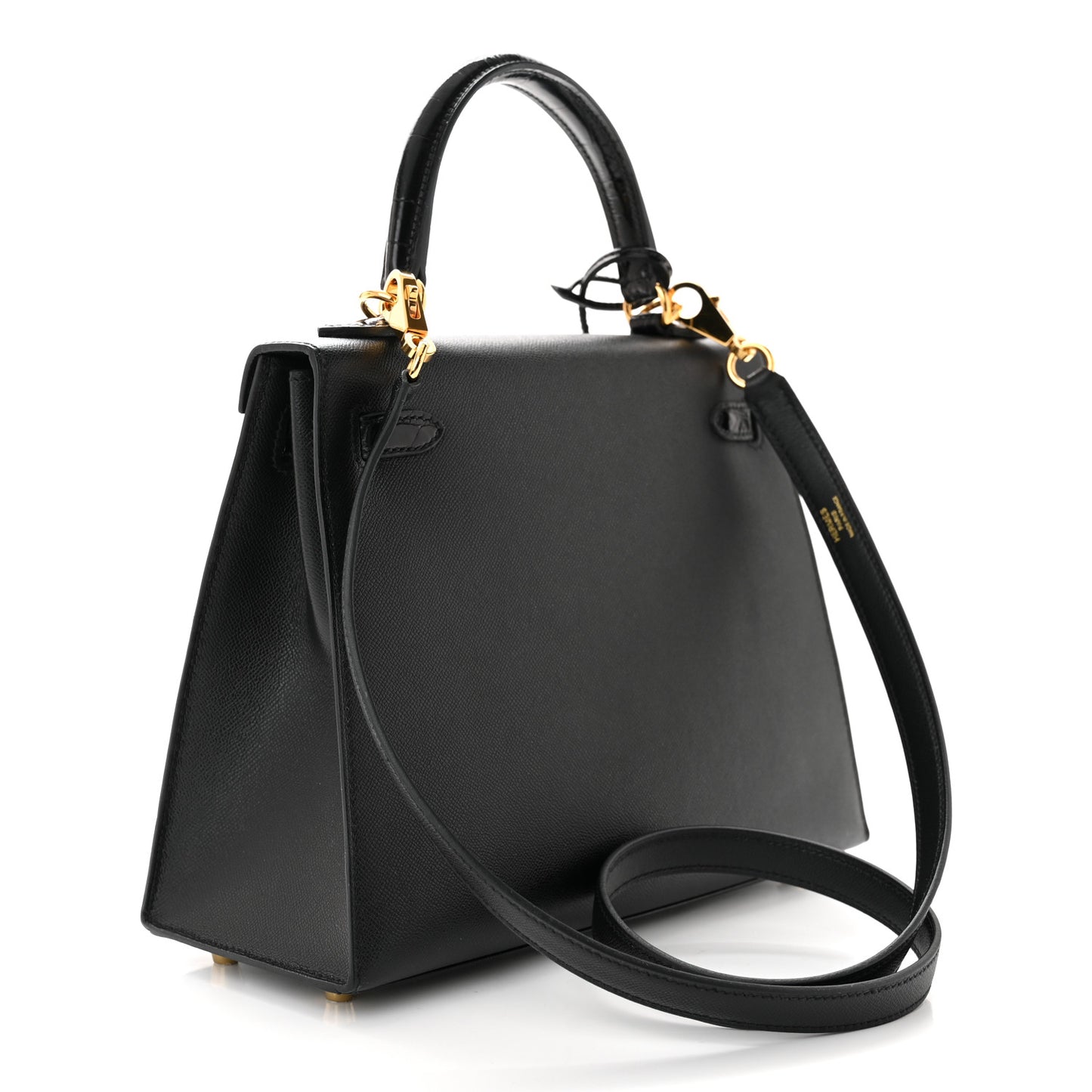 Madame Calfskin Shiny Niloticus Crocodile Kelly Sellier Touch 25 Black