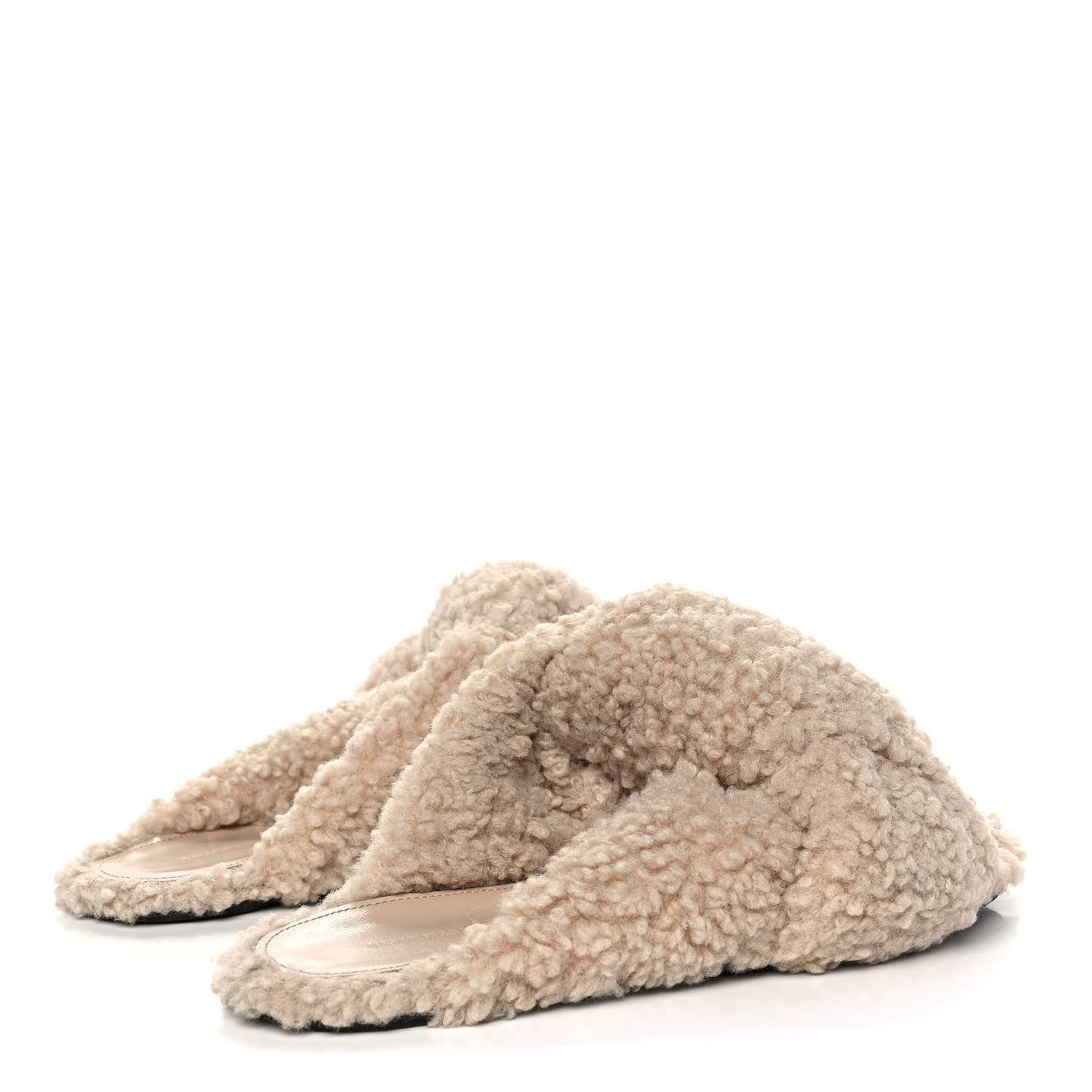 Faux Shearling Drapy Slide Sandals 39 Beige