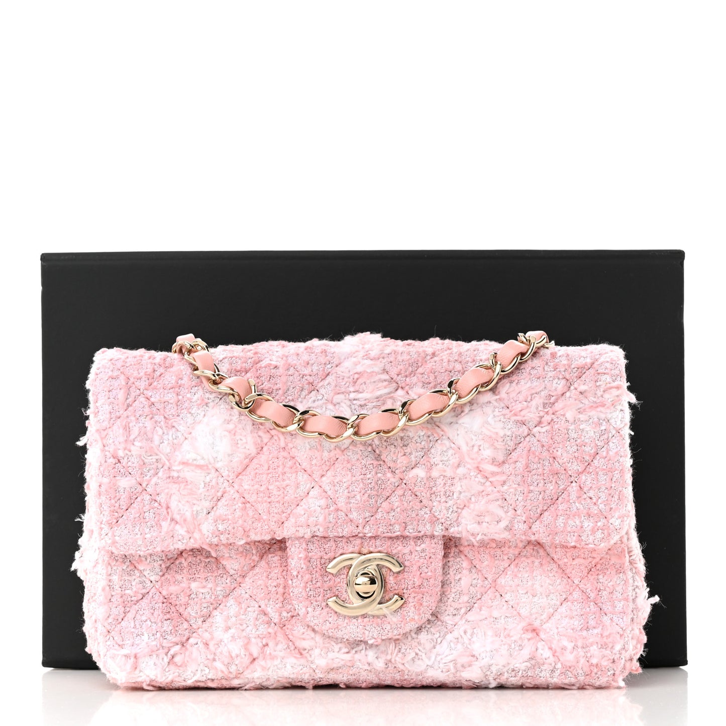 Tweed Quilted Mini Rectangular Flap Light Pink White