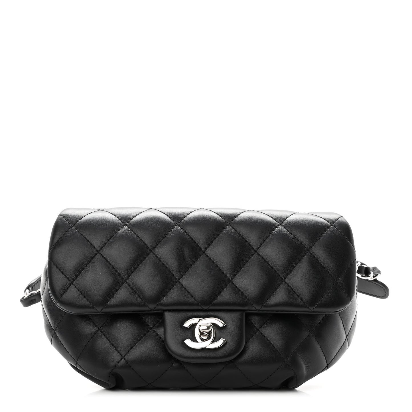 Calfskin Quilted CC Uniform Flap Belt Bag Black