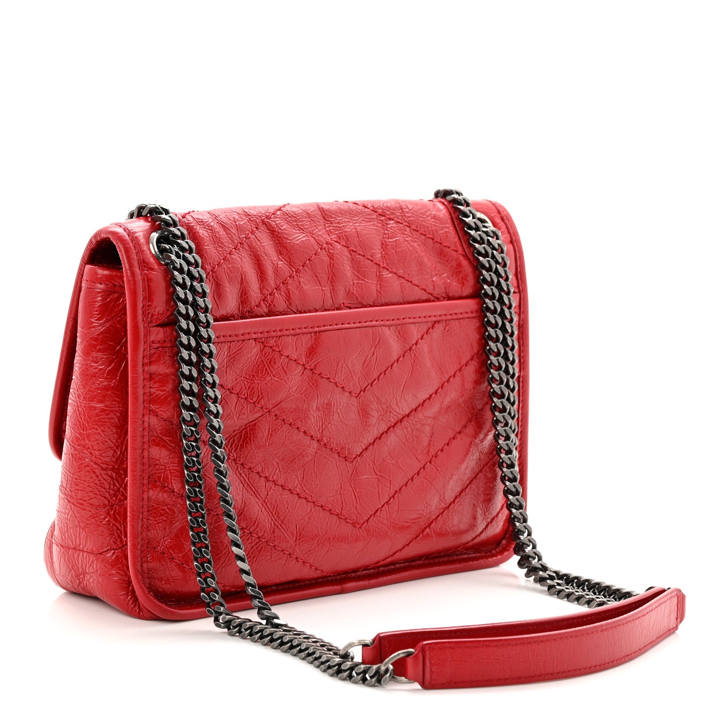 Saint Laurent Crinkled Calfskin Matelasse Monogram Baby Niki Chain Satchel Rouge Eros 3 of 10