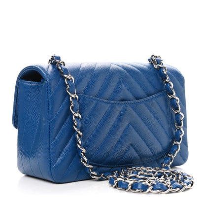 Chanel Caviar Chevron Quilted Mini Rectangular Flap Blue 3 of 10
