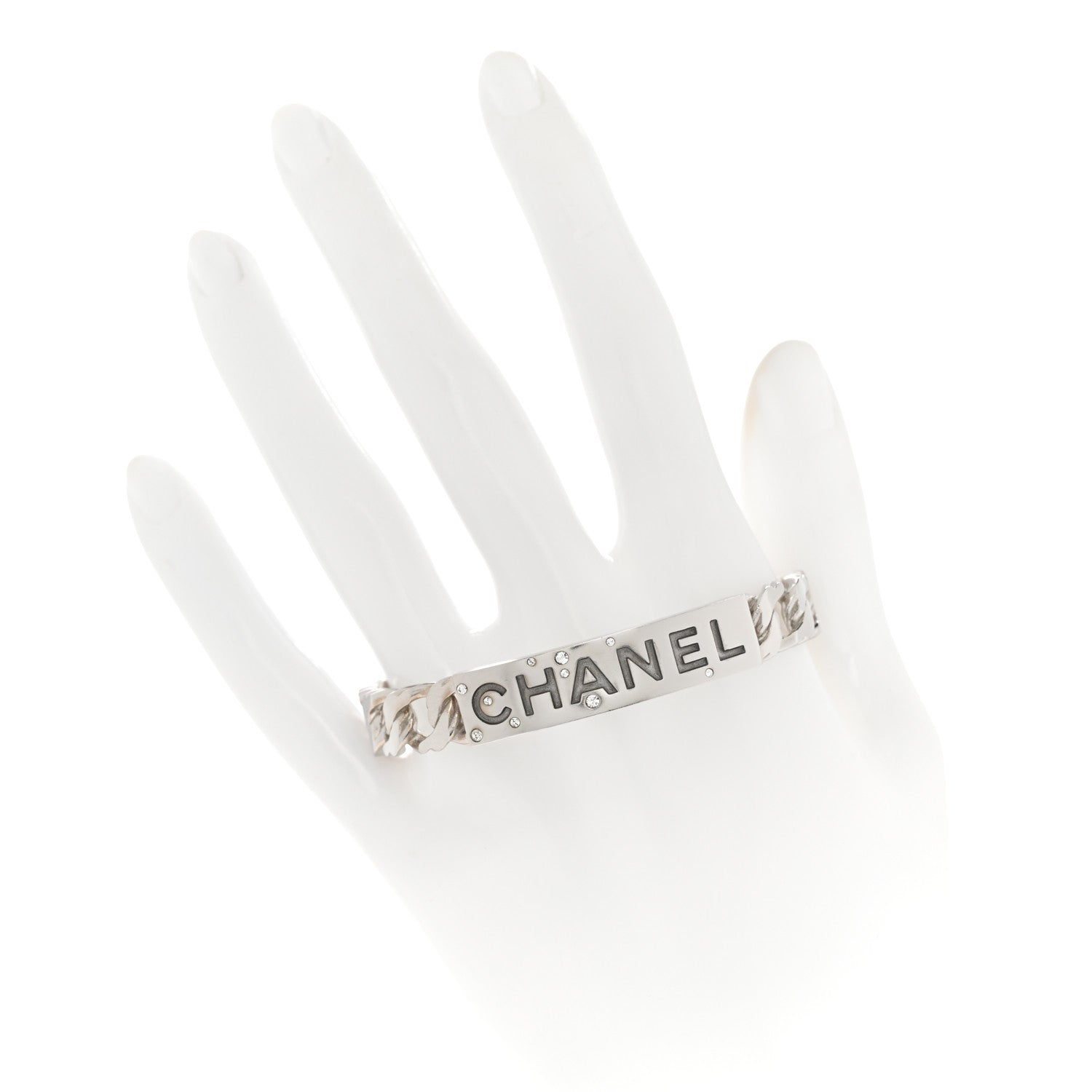 Chanel Metal Crystal Chain Cuff Silver 2 of 5