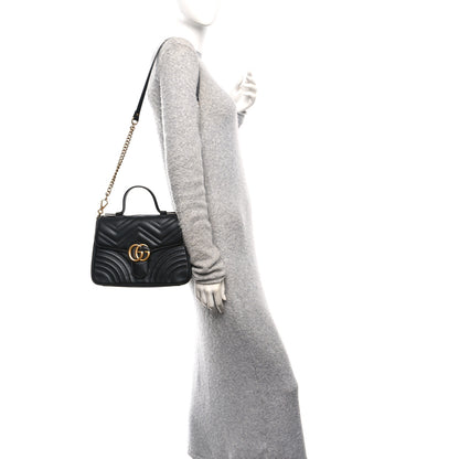 Gucci Calfskin Matelasse Small GG Marmont Top Handle Shoulder Bag Black 2 of 11