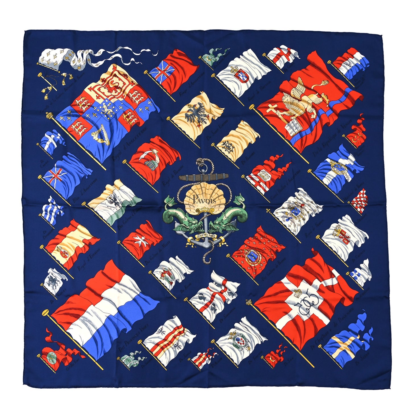 Silk Pavois Flags Carre Scarf 90 Bleu Rouge Multicolor