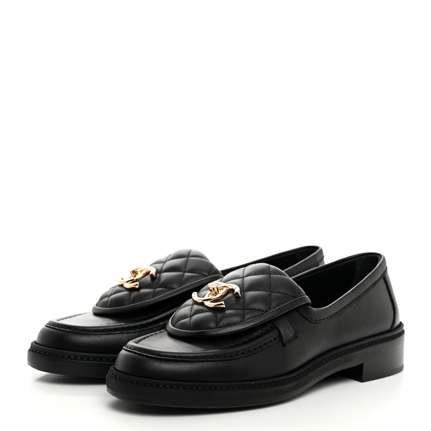 Chanel Lambskin Quilted CC Turnlock Loafers 36.5 Black 3 of 9