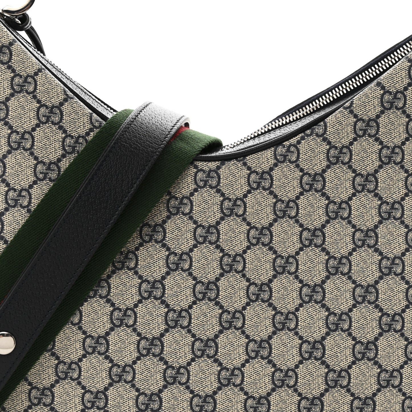 GG Supreme Monogram Textured Calfskin Web Large Attache Shoulder Bag Beige Blue