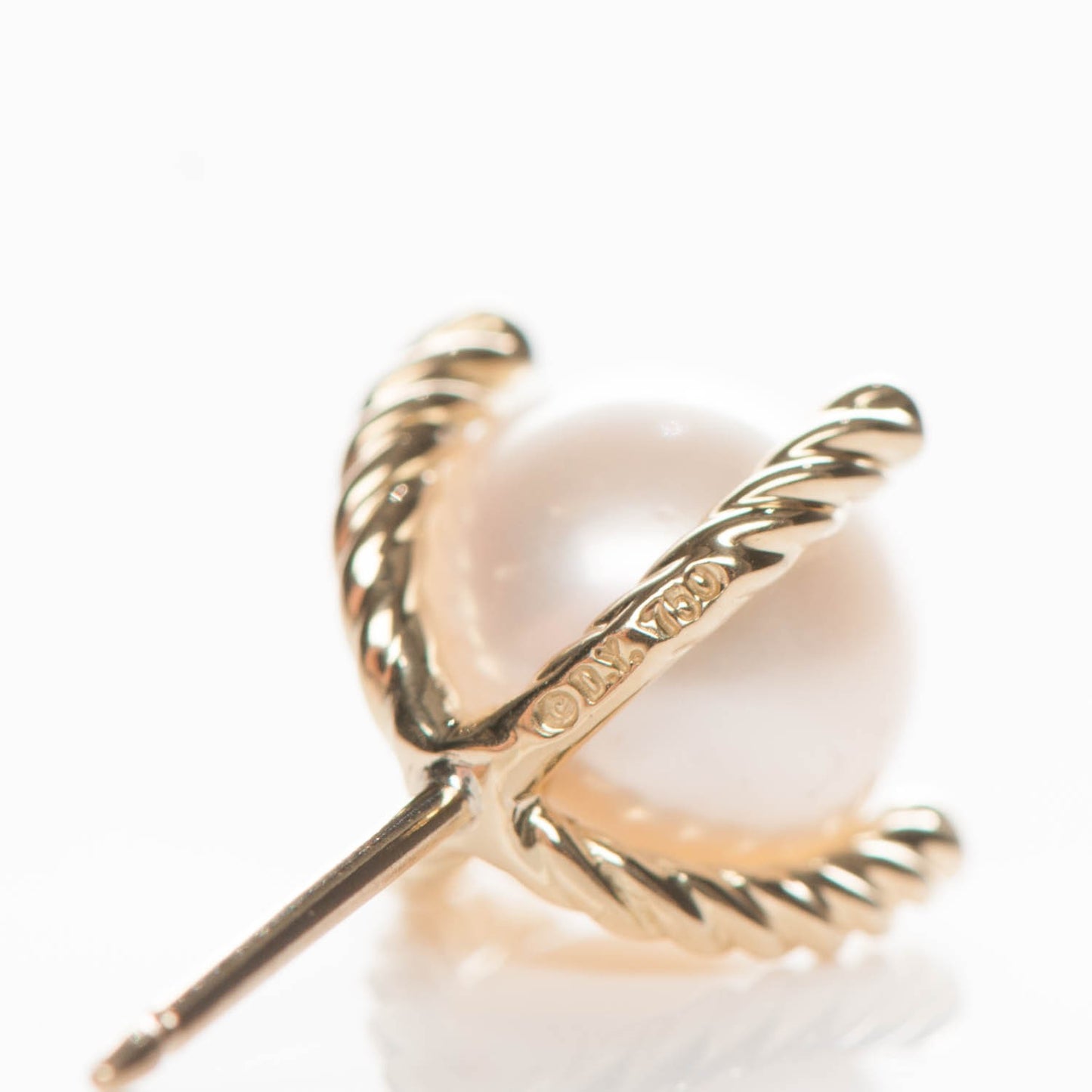 18K Yellow Gold Diamond 14mm Pearl Earrings