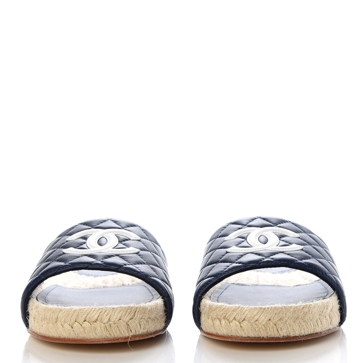 Lambskin Quilted CC Espadrille Slip On Sandals 41 Navy