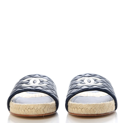 Chanel Lambskin Quilted CC Espadrille Slip On Sandals 41 Navy 2 of 10