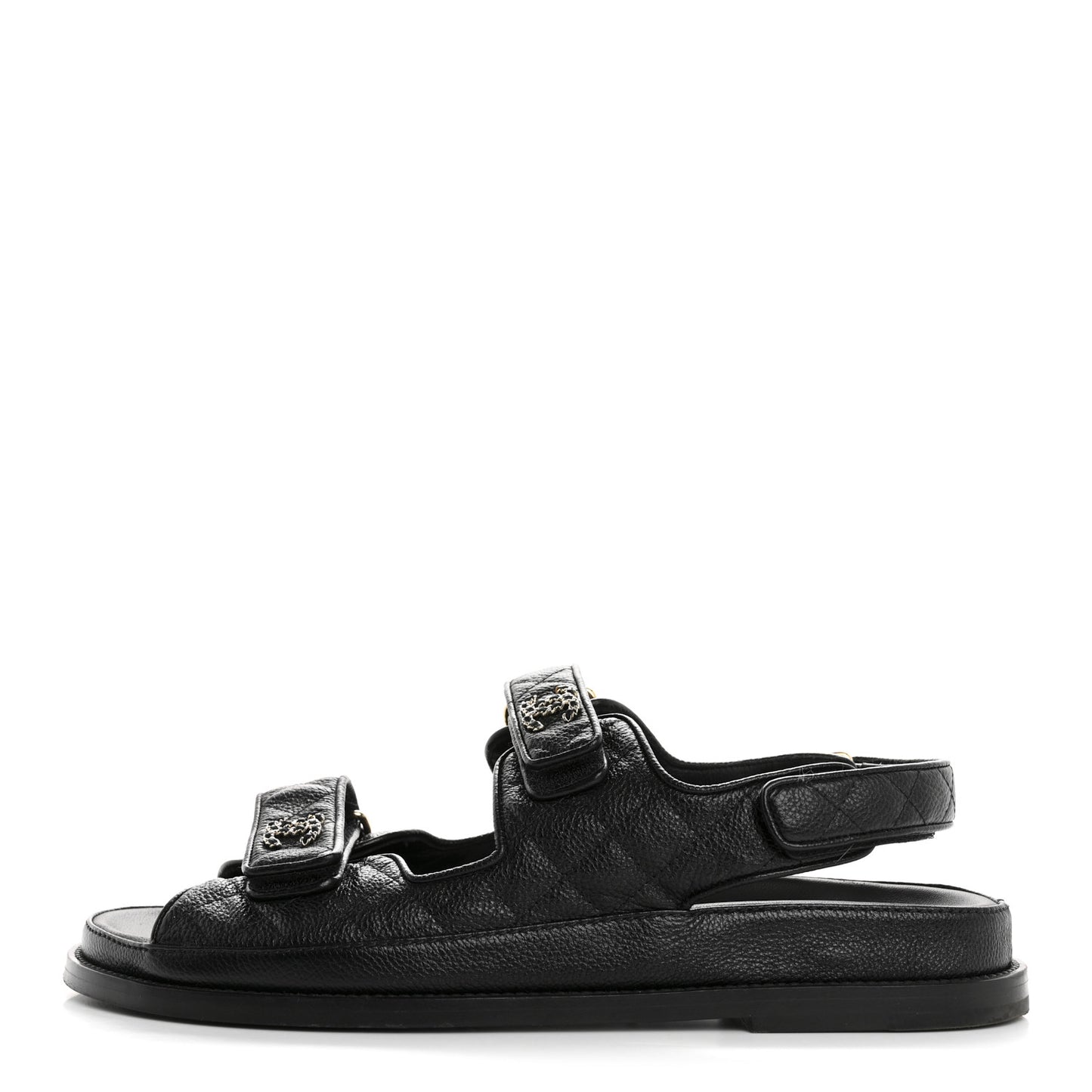 Grained Calfskin Velcro Dad Sandals 42 Black