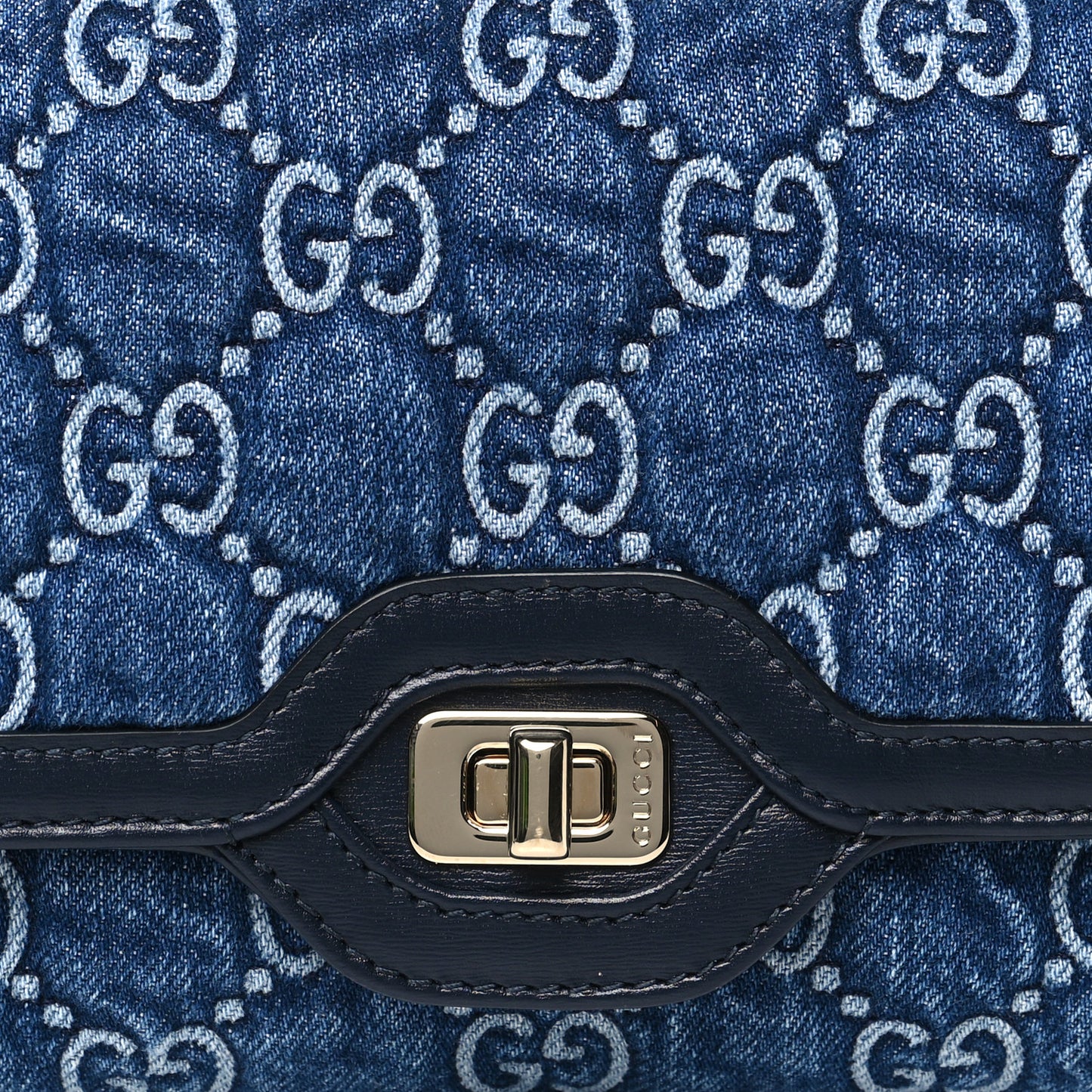 GG Monogram Denim Small Luce Shoulder Bag Blue