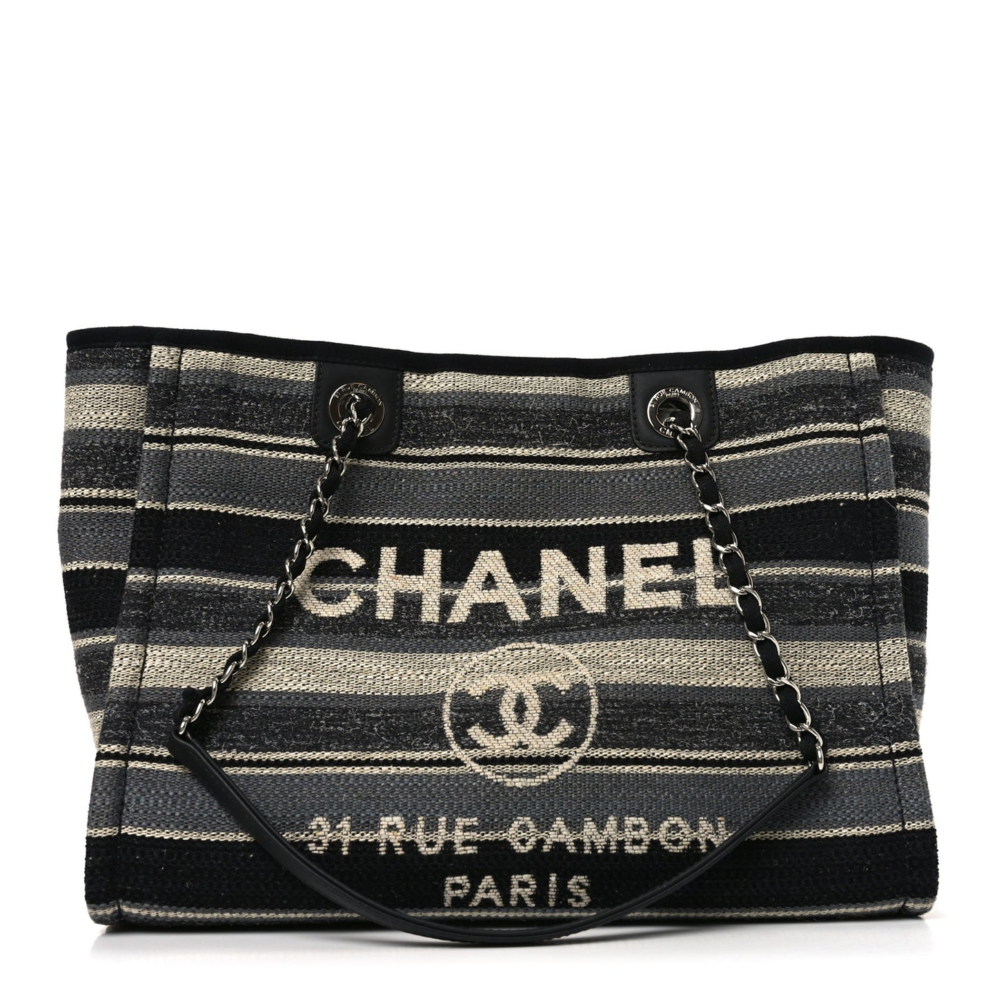 Striped Canvas Small Deauville Tote Dark Grey