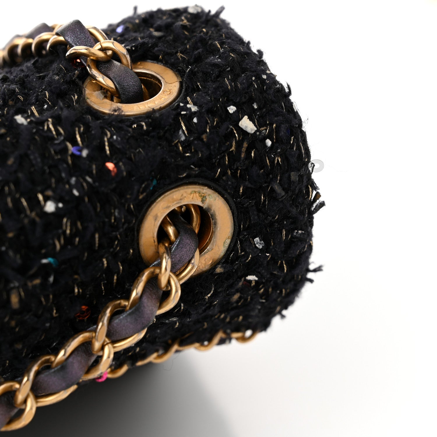 Chanel Lambskin Quilted Tweed Sequin Medium Chain Flap Bag Black Multicolor 12 of 15