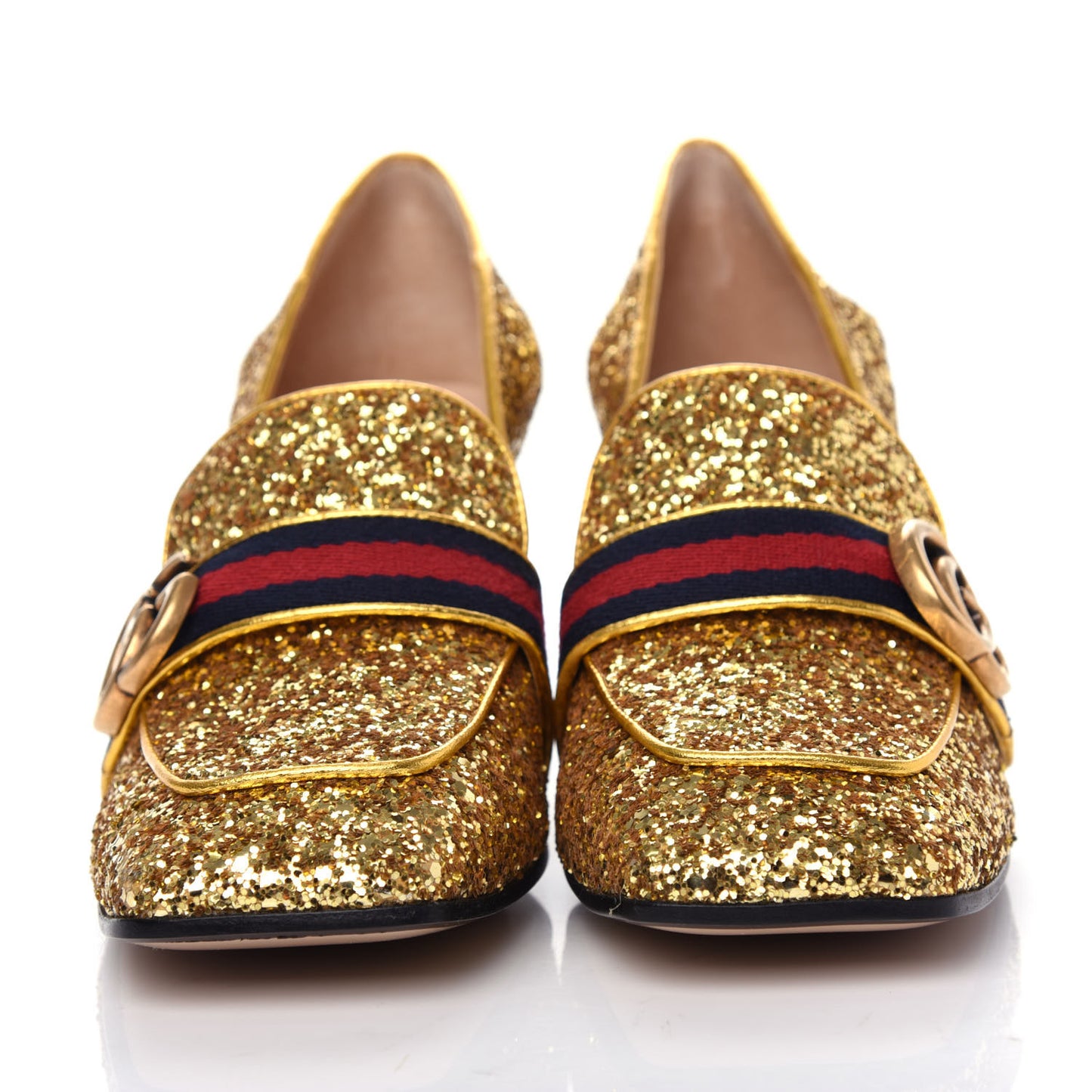 Glitter Nappa Web Peyton 75mm Loafer Pumps 39 Oro Vecchio