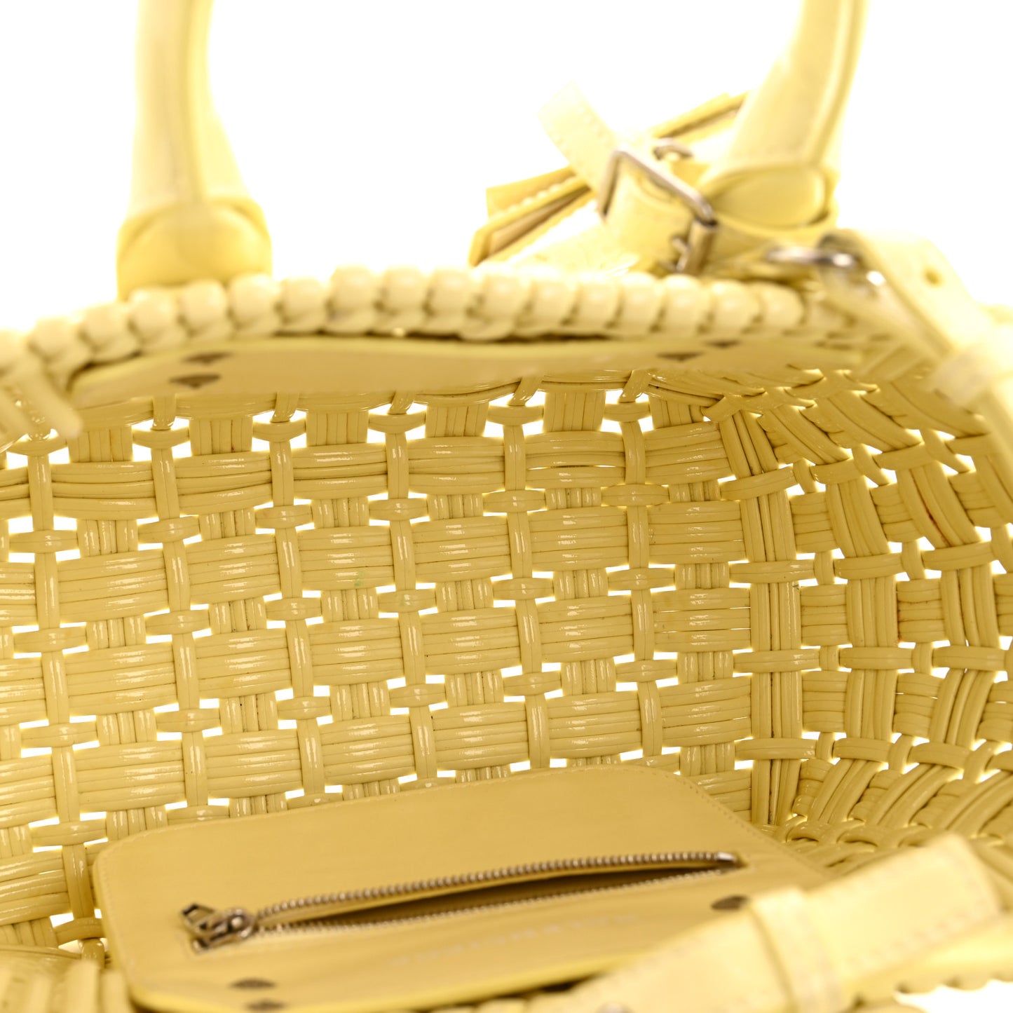 Varnished Faux Calfskin Braided XS Bistro Basket Pale Yellow